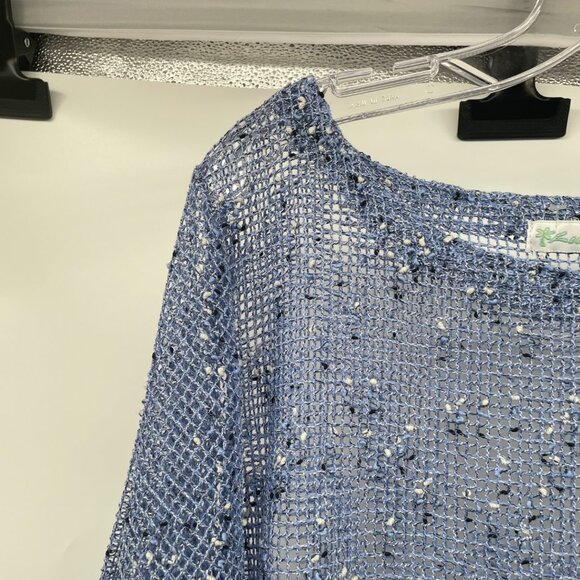 Lulu-B Womens Sheer Crochet Pullover Top 3/4 Sleeve Blue/Multi Size Large - Picture 5 of 9